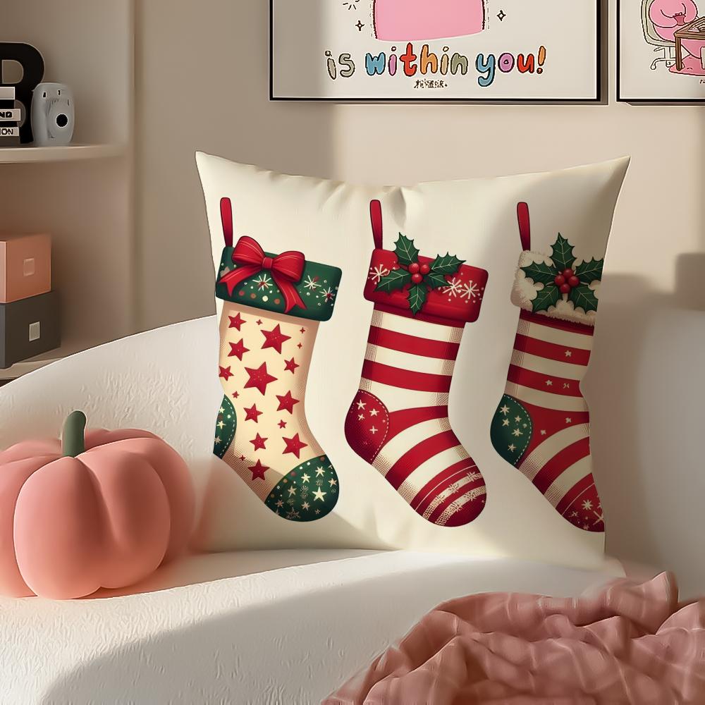 

Red Socks Merry Chrismas Cushion Cover Pillowcase Short Plush Invisible zipper Room Sofa Cushion Cover 30X30cm