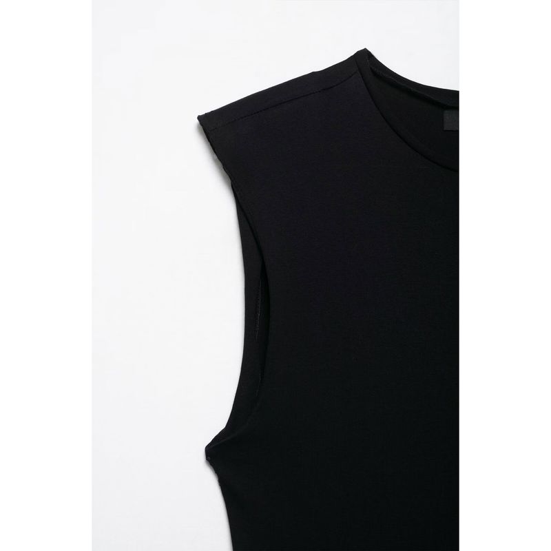 2025 New Pleated Skirt Elegant with Padded Shoulder Patchwork Round Neck Sleeveless Dress Silm Slim Looking 0387052