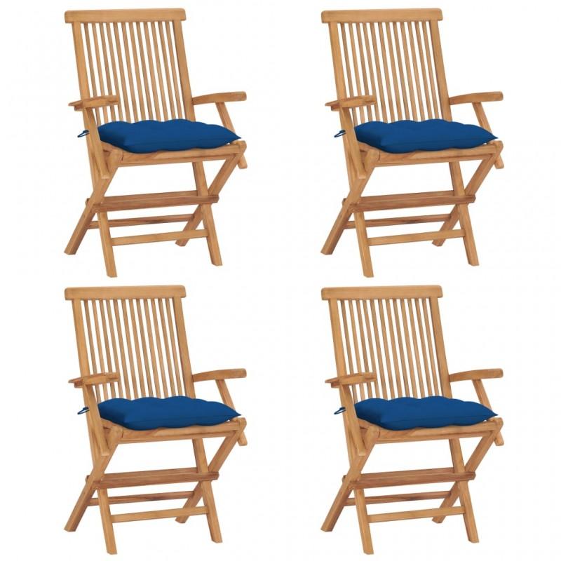 Day and Night - Day and Night Garden Chairs 4 Pcs Solid Teak Wood with Blue Cushions