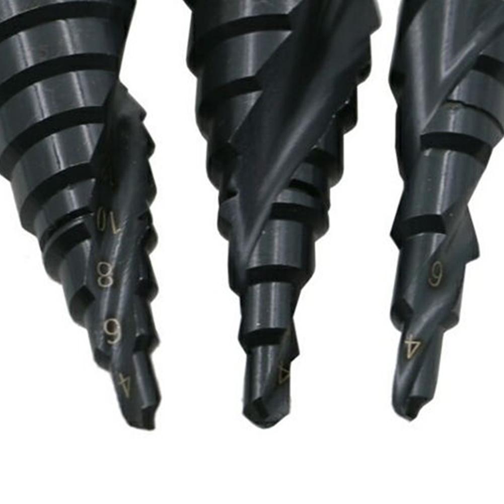 3PCS 4-32MM Multifunctional Spiral Groove Nitridation HSS Stepped Cone Drill Bit Set