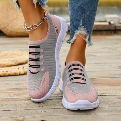 Fashion 2025 Shoes Female Knitted Women's Vulcanize Shoes Breathable Women Sneakers Mixed Colors Slip On Low Heel Outdoor Casual Shoes