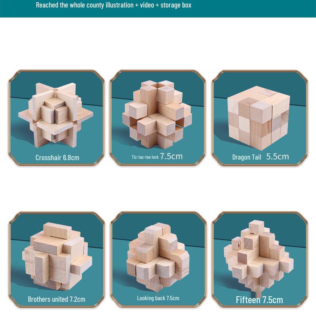 36-Piece Beech Wood Kongming Lock Set: Educational Building Blocks for Kids