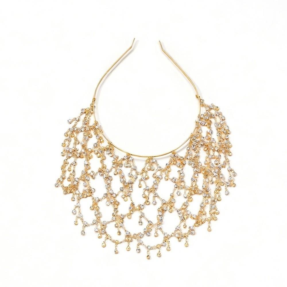 Net Shape Hair Hoop Head Chain Bride Tiaras Pearl Princess Hair Band Cap Head Chain  Girls