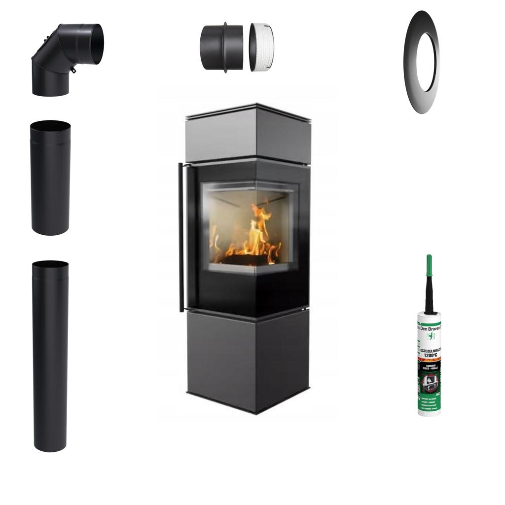 Freestanding Fireplace Stove Koza KRATKI REN S/P right 7kW Ø150 Assembly Kit