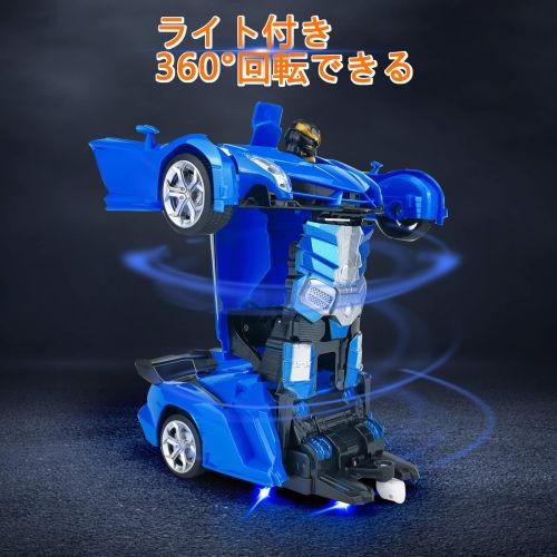 Transforming Robot Car, Stunt Car, Electric RC Car with LED Lights, 360-Degree Rotation, Model Car, Kids' Toy, Birthday, Christmas Gift (Blue)