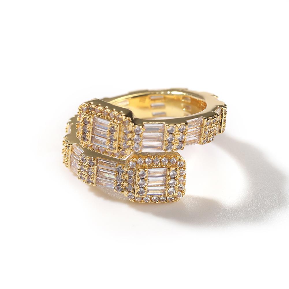 Модное Хип-Хоп Открытое Геометрическое Кольцо 18K Золото Медь Покрытие Квадрат Циркон Кольцо Модный Тренд no. 5