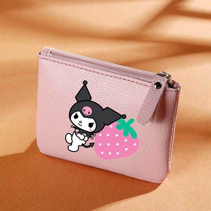 Kuromi Zipper Wallet With Multi-Slots Pu Leather Slim Card Holder For Women Cute Gift With Bill Pocket