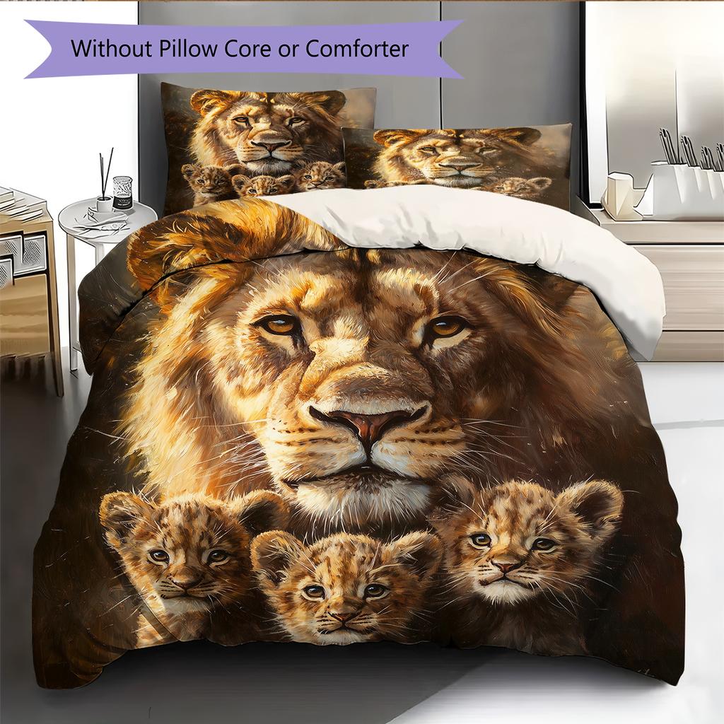 Brown Lion Pattern Bedding Home Decoration Birthday Gift (1 * duvet cover + 2 * pillowcase, without core)