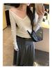 Winter 2025 Women's European-Style Knit Base Layer with Deep V-Neck - Unique and Mature Design