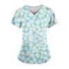 Women's Surgical Scrubs Fashion Floral Print Summer Casual V-Neck Short Sleeve T-Shirt Light Dental Vet Clinical Uniform Woman