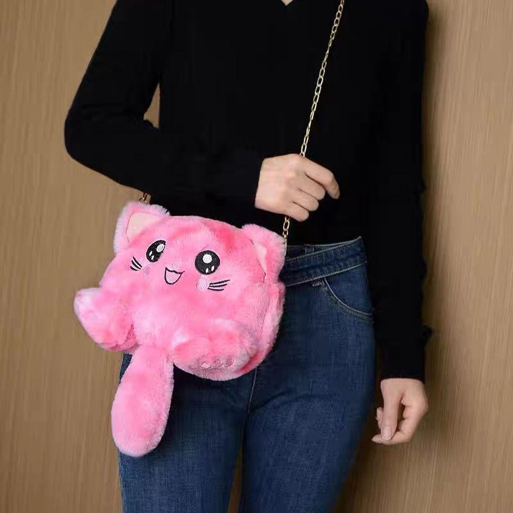 Faux Fur Plush Crossbody Bag Chain Strap Stuffed Doll Bag Cute Cat Shoulder Bag  Shopping