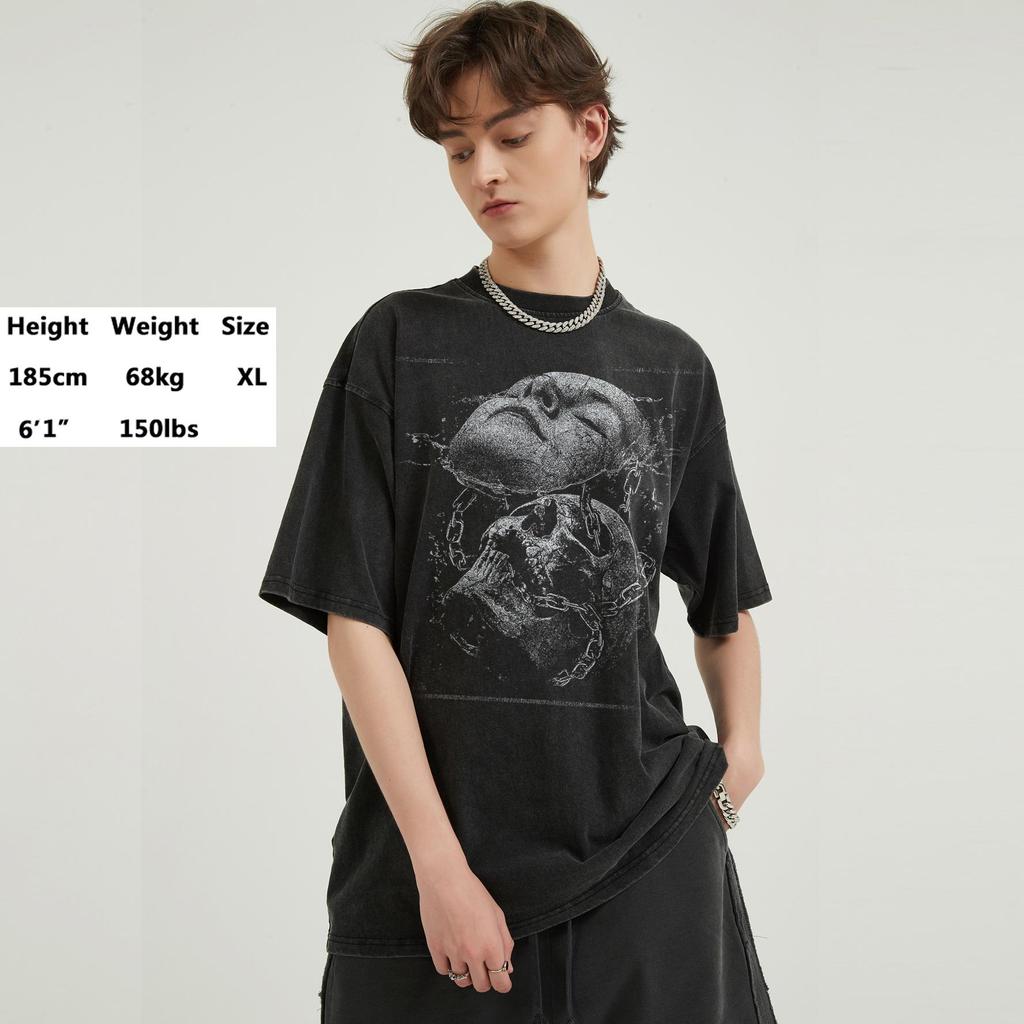 2024 Streetwear Men Cracked Face Skull Graphic Unisex T-Shirt