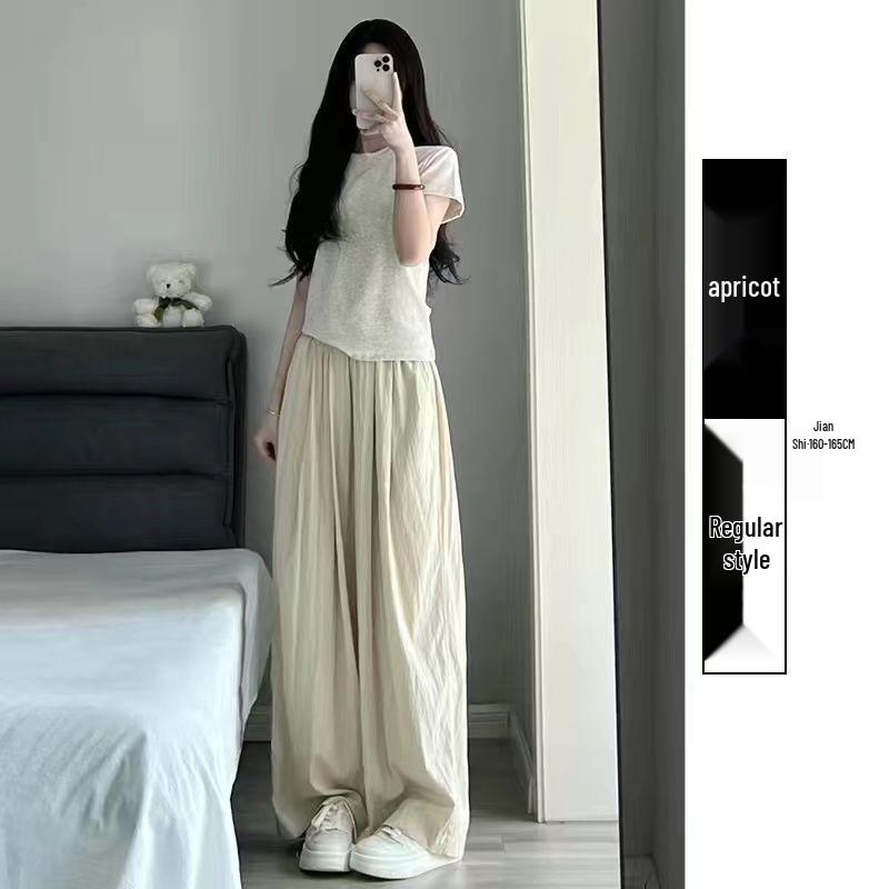 

Women s Cotton Linen Wide-Leg Pants: High-Waist Drape, Wrinkled Japanese Style, Summer Casual, Straight Leg, Lazy Fit M (recommended for 100-115 jin)