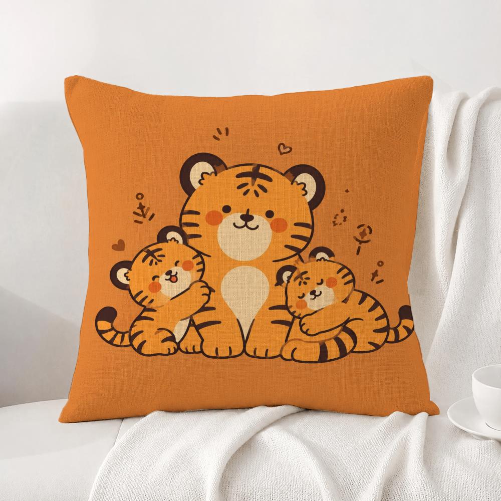 Pattern Cute Nordic Tiger Cushion Cover Natural Linen Pillowcase Set AllinOne Decor Cushion Cover for Sofa Bedroom Chair