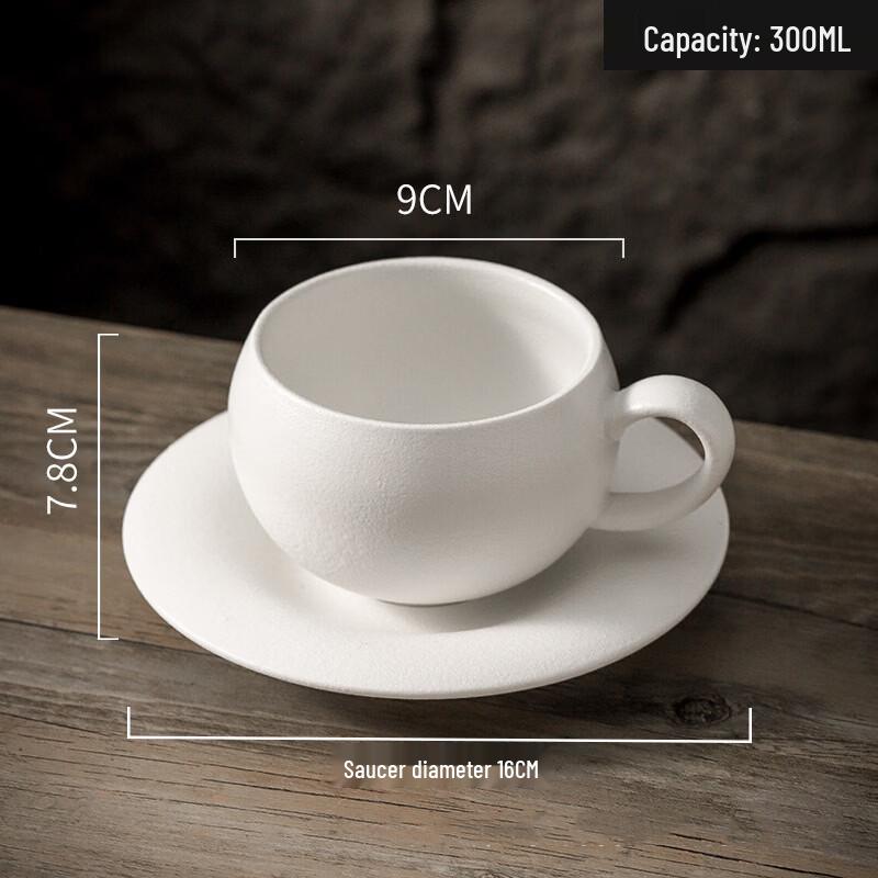 Mattierte Keramik Latte Art Kaffeetasse mit Henkel und Untersetzer, 300ml