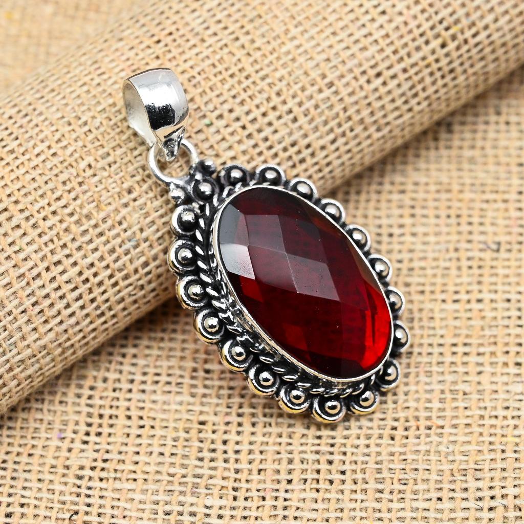 Glorious Red Garnet Gemstone Handmade 925 Sterling Silver Jewelry Pendant For Women