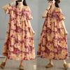 DIMANAF 2025 Summer Plus Size Dress Women Casual Shirt Dress Vintage Loose Basic Flower Printing Dress