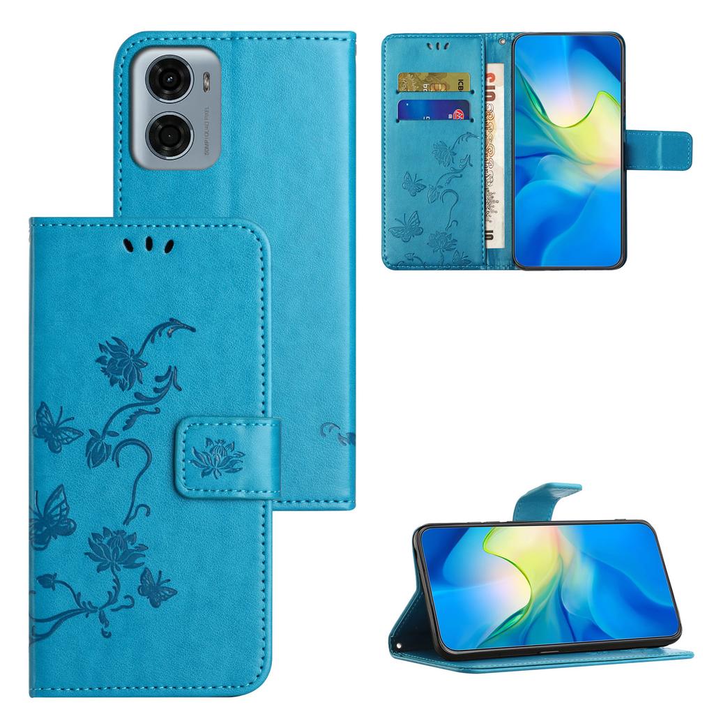 For Motorola Moto G06 4G Case Wallet Stand Imprinted Butterfly Flower PU Leather Phone Cover