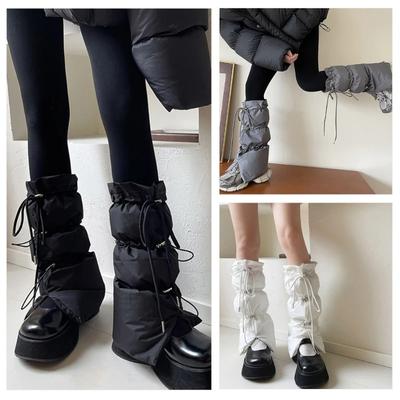 Pernas Acolchoadas Puffer de Inverno Femininas Esportes ao Ar Livre Cordão Ajustável Divididas Flared Cobre-Botas Punhos Meias