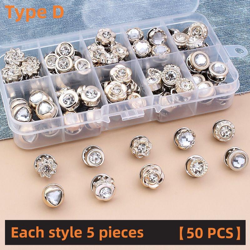 50 Pcs Free Sewing Pearl Rhinestone Button Brooches Pins Prevent Exposure Buttons Badge Coat Clothes Cufflink Shirt Button Set
