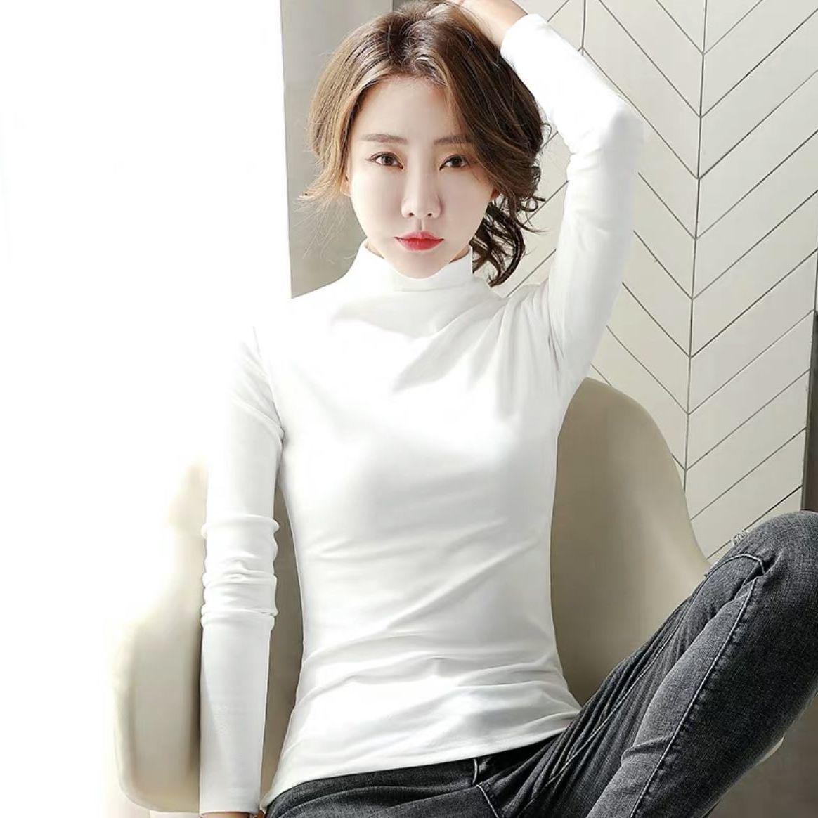 

Двухсторонняя немецкая бархатная женская футболка с полувысоким воротником и длинными рукавами для осени и зимы