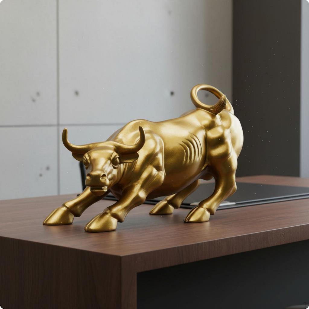 Resin Bull Sculpture Shiny Finish Statue Detailed Carving Cow for Office, Living