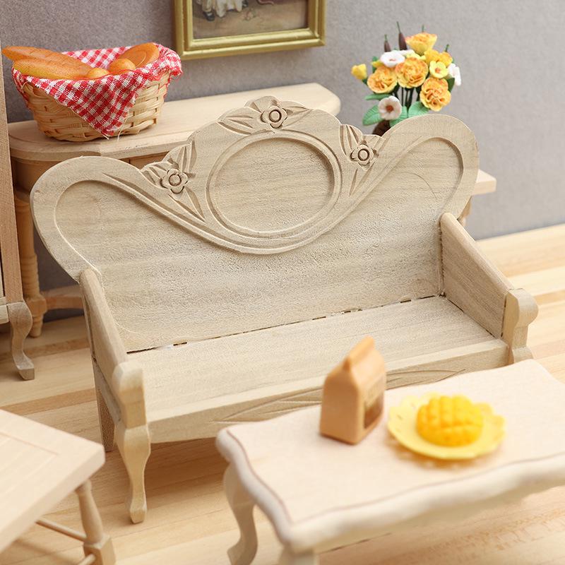1:12 Dollhouse Miniature Retro Living Room Lignin Sofa Chair Model
