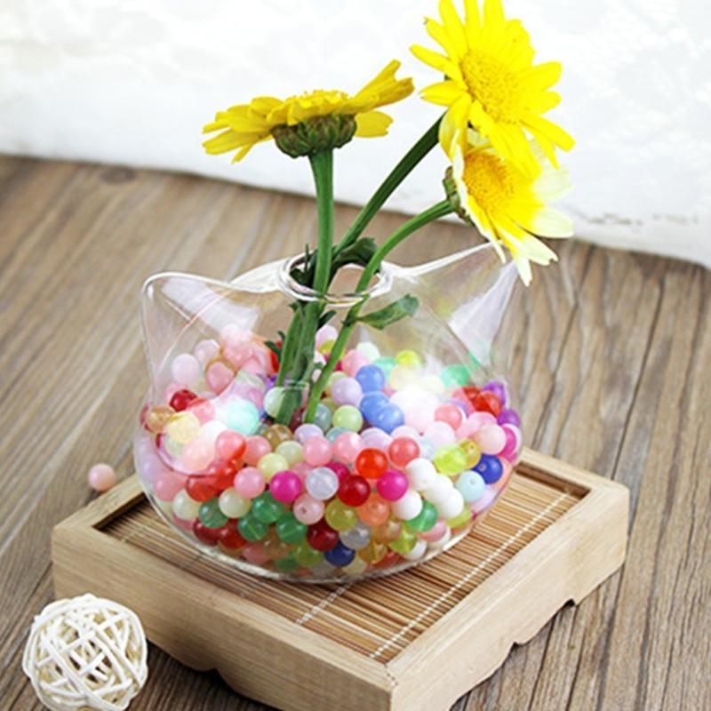 Clear Glass Vase Cats for Head Shaped Vases Flower Vases for Buds Cuttings Greenery Plant Container Room Ornaments