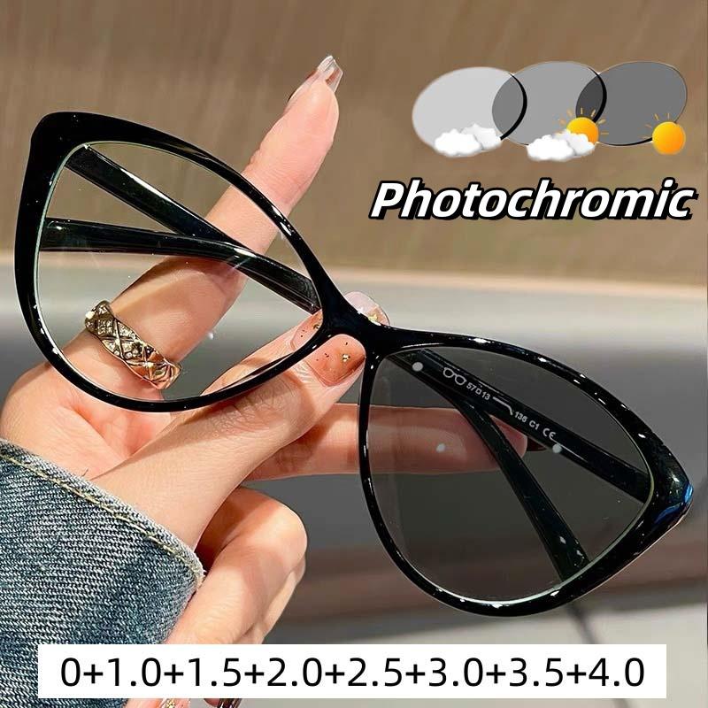 Cat Eye Blue Light Blocking Reading Glasses Ultra Light Vintage Photochromic Presbyopia Eyewear HD Vision