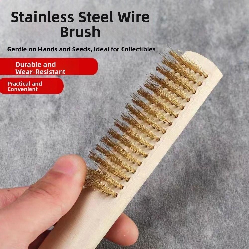 12pcs Wood Handle Wire Cleaning Brush Copper Wire Multi-Surface Cleaner  Industrial Use