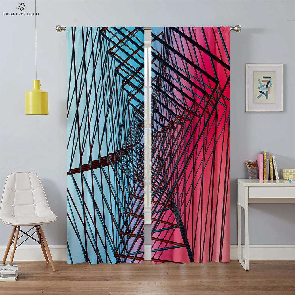 Moderne Tende Geometriche Semplici Stampate in 3D, Tenda per Finestra, Passante per Asta, Camera da Letto, Soggiorno, Cucina, Decorazione Domestica, 2 PEZZI