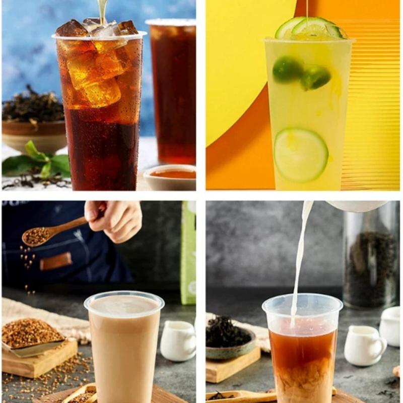 Large Capacity Milk Tea Cup Disposable Transparent Cups High Temperature Resistant Plastic Cup with Lid 500ml 600ml 700ml Frosted Coffee Cups