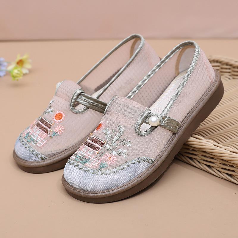 Schuhe Damen weiche Sohle Sommer neue Modelle nicht müde Füße Einzelschuhe runde Zehenpartie Damenschuhe Slipper Damenschuhe flacher Ausschnitt bestickt Mutter