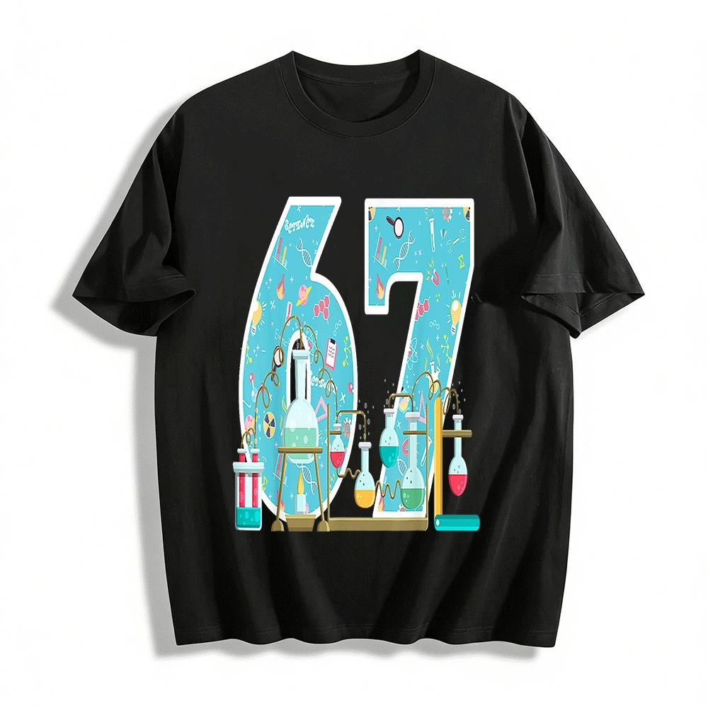 

Science Lab Themed Number 67 Print Casual Short Sleeve Top Pure cotton T-shirt XXS