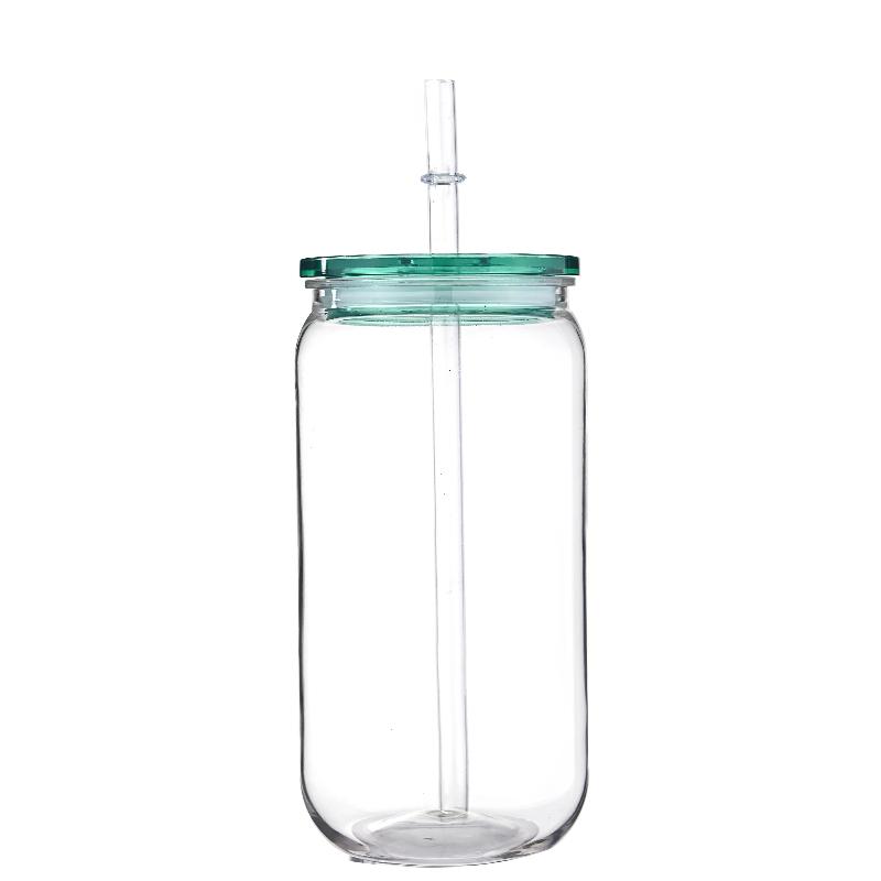 475ml Colorful Lid Straw Water Bottle Transpare Plastic Cup with Lids And Straws Replacement Lids for Can Shaped Iced Coffee Cups Cute Tumbler Cup