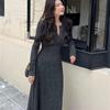 Autumn Winter Korean Style Temperament Slim Fit V-neck Knitted Dresses for Women Solid All-match Trendy Casual Simple Ins Y2k