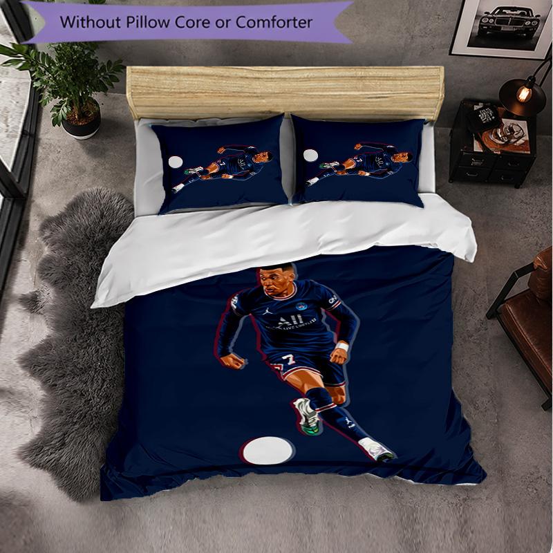 Kylian Mbappe 3 Piece Bedding Set Soft Duvet Cover Set with Pillowcases Printed Bedroom Decor Set for Home