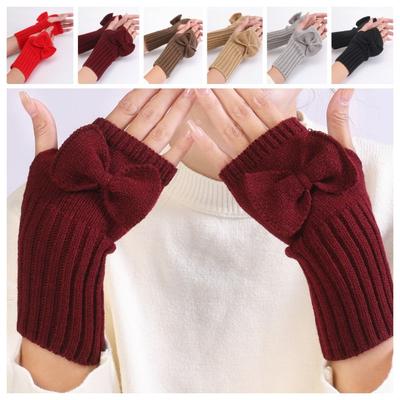 Radhandschuhe Schleife Strickhandschuhe Halbfingerhandschuhe Mode Zopfmusterhandschuhe Mädchen