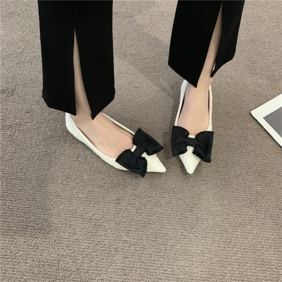 Fashion Flat Shoes for Women's Spring Autumn 2025 New French Bow Pointed Shallow Mouth Scoop Shoes Large Size Women's Shoes 42 43 44