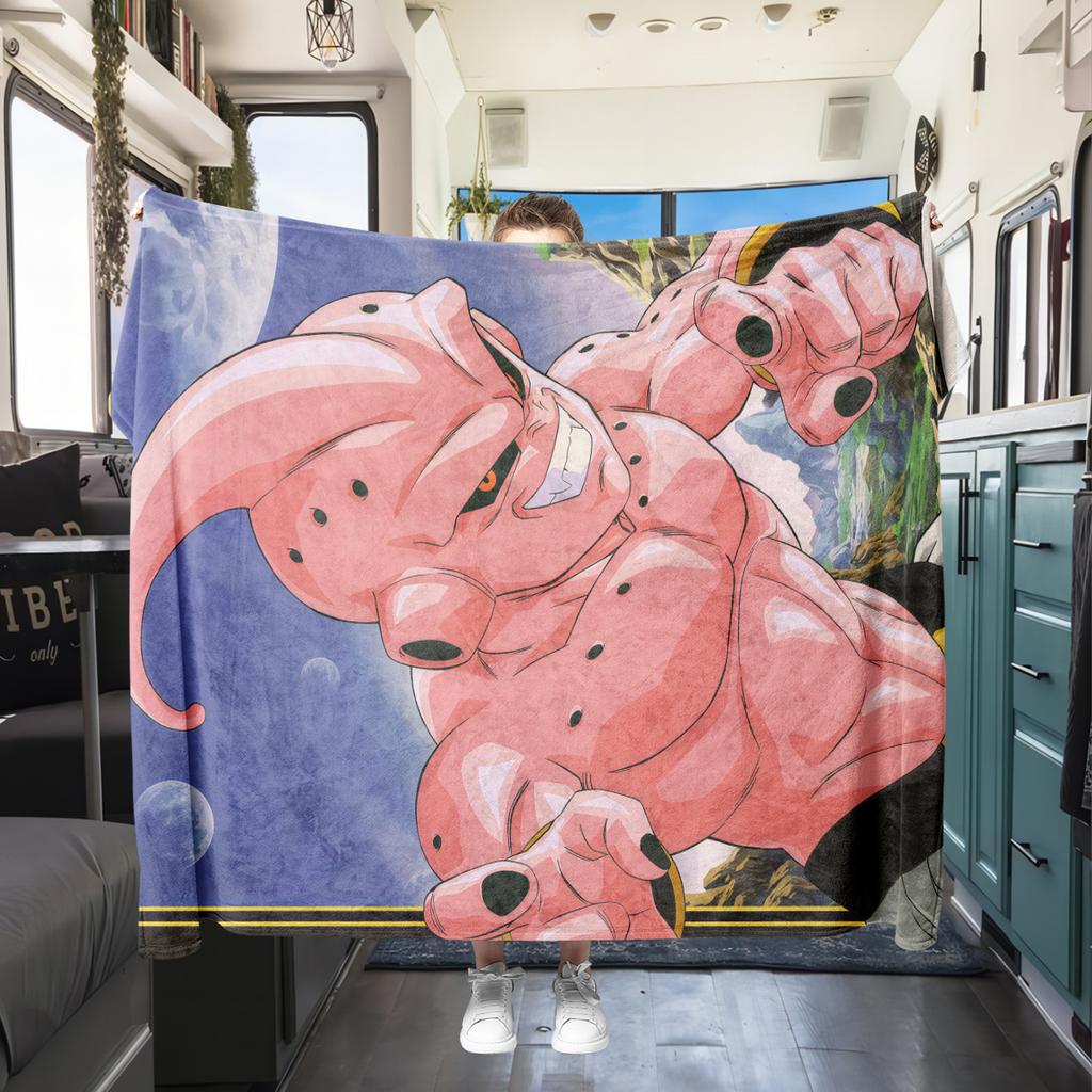 1PC Majin Buu Print Flannel Blanket, High quality All Seasons, Home Decor, Warmth and Comfort, Perfect for Christmas Gifts