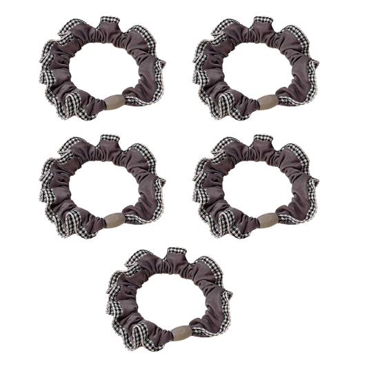 5Pcs Hair Ties High Elasticity Double-Layer Plaid Lace Seaming Hair Ropes Retro French Style Soft Fabric Hair Accessories