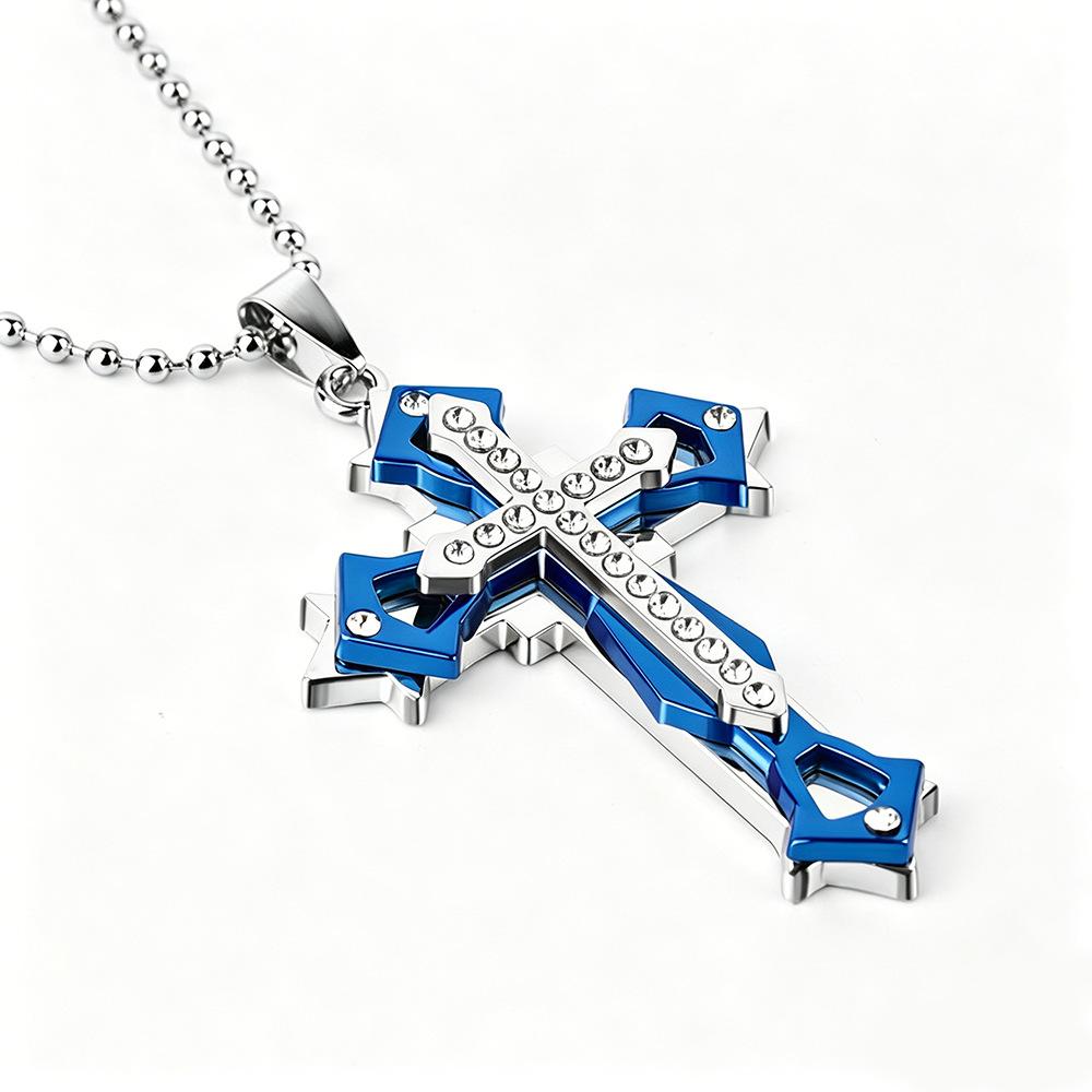 Men's Bold Black And Gold Cross Pendant Necklace With Diamonds Stylish Fashion Jewelry For Men