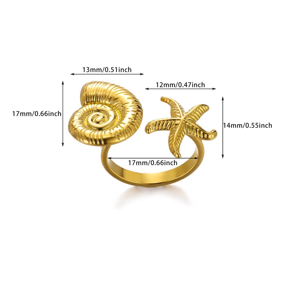 Vintage Conch Starfish Ring For Women Gold Color Stainless Steel Open Adjustable Wedding Summer Beach Party Ocean Jewelry Gift