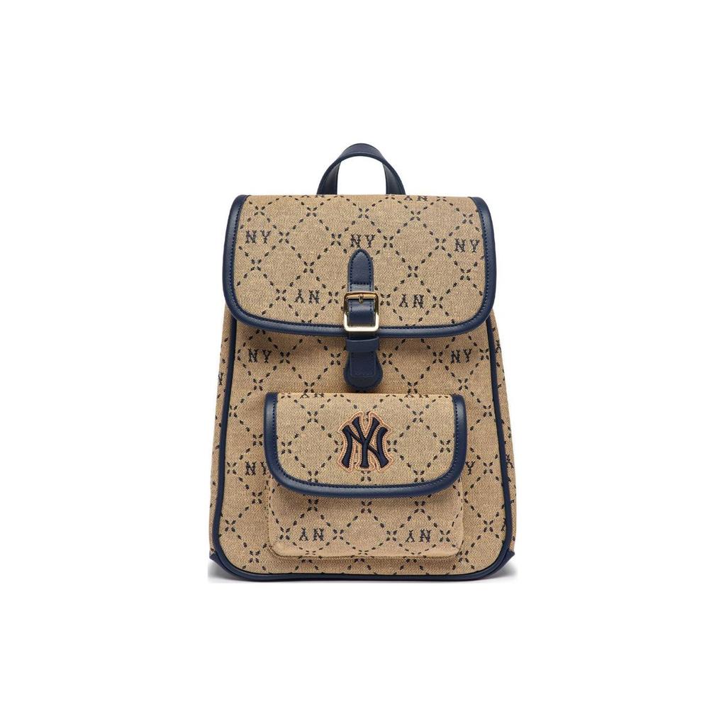 New MLB Leather With Fabric Backpack Regular Women's Beige/Blue 7ABKMD53N-50BGS