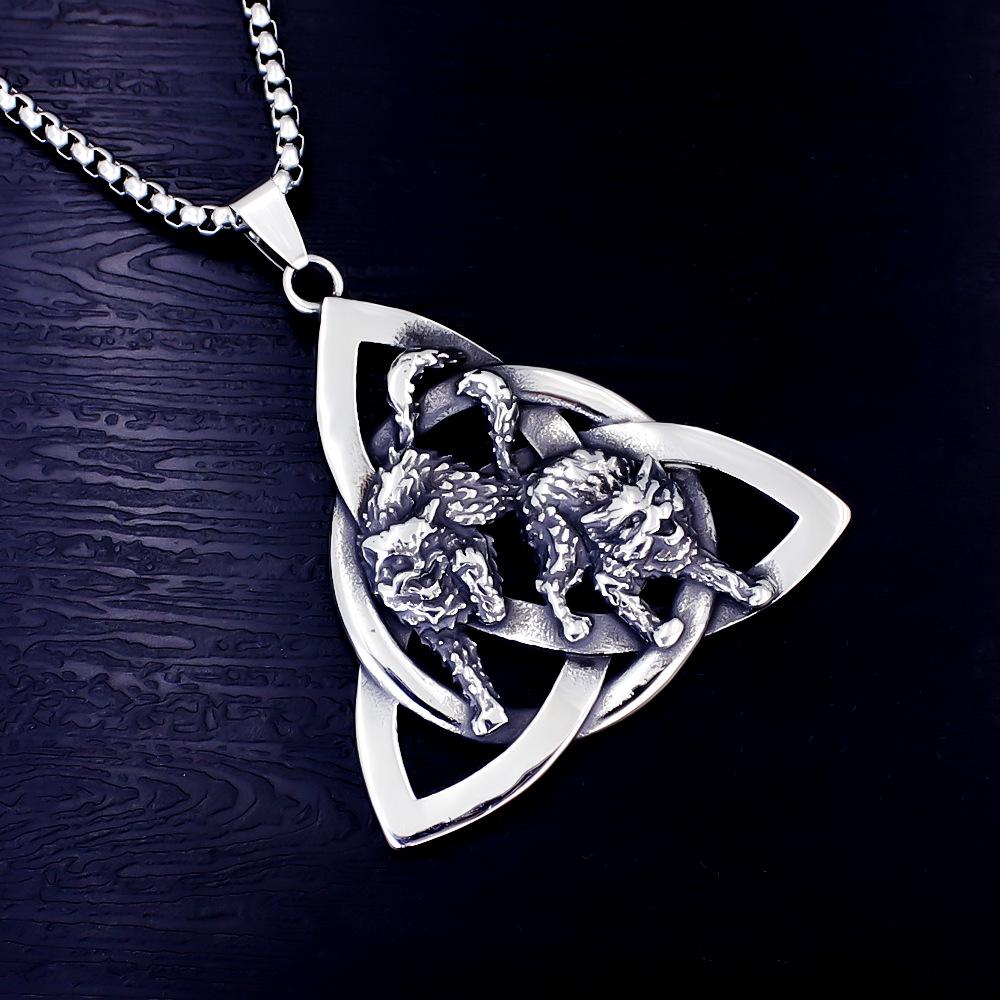 European Viking Titanium Steel Rune Necklace with Stainless Steel Spearhead and Compass Pendant