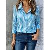 Women's Spring Summer White Marble Crack Texture Print Button Down Shirt, Casual Daily Printed Collared Blouse
