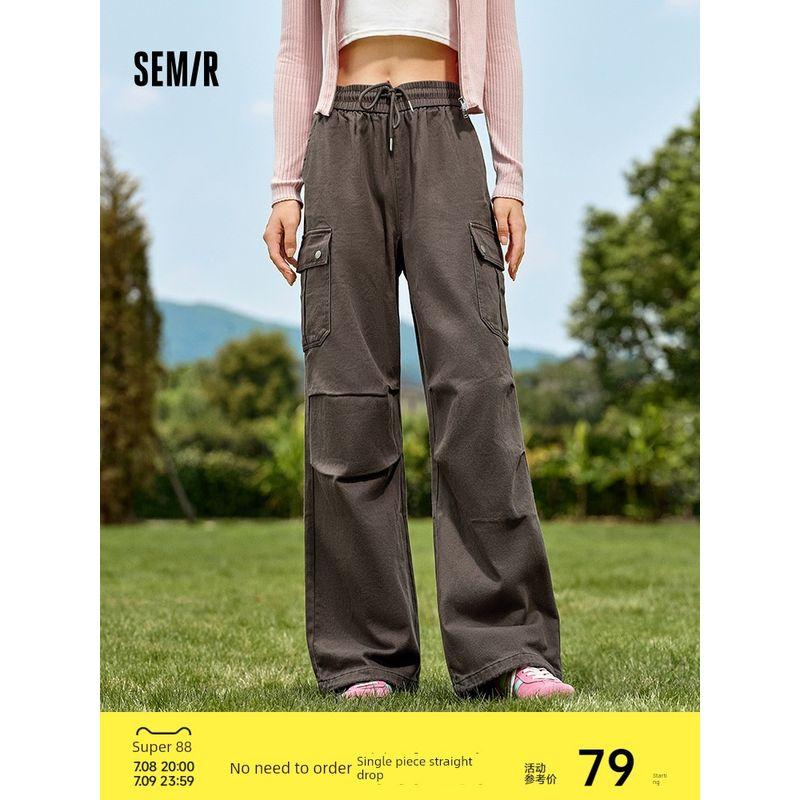 

Senma Casual Pants Women s Fleece Parachute Pants Trendy Cool Sassy Women s Winter Drawstring Wide-Leg Overalls Retro Camel 50101 170/74A/XL