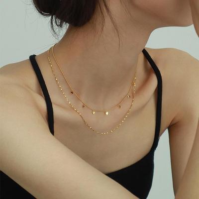 Double Layer Titanium Steel Tassel Necklace - Twisted Clavicle Chain for Women's Fashion