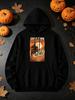 Unisex Hoodie, Halloween, Town Express Vintage Carriage Print, Pullover Sweatshirt, Casual Retro Style, Autumn Winter Outdoor Wear, Kangaroo Pocket Dr
