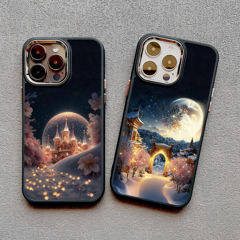 Castle Under Moonlight Luxury Silicone Phone Case For iPhone 13 12 11 Pro Max 14 8 7 Plus SE2 X XR XS 15 14 Pro Max Mobile Case